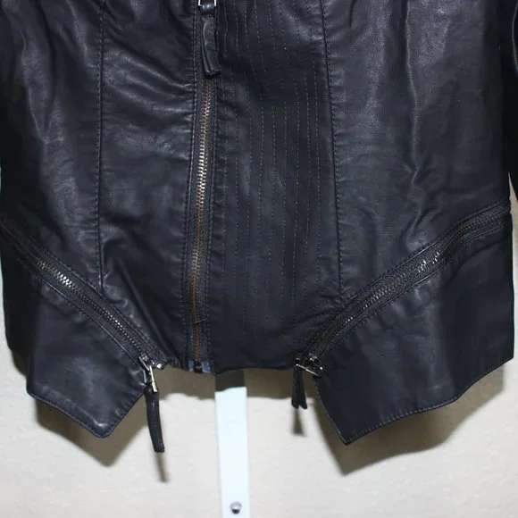 BlankNYC Onyx Vegan Leather Moto Jacket Black Zippered Pockets & Sleeves Multi - Picture 8 of 16